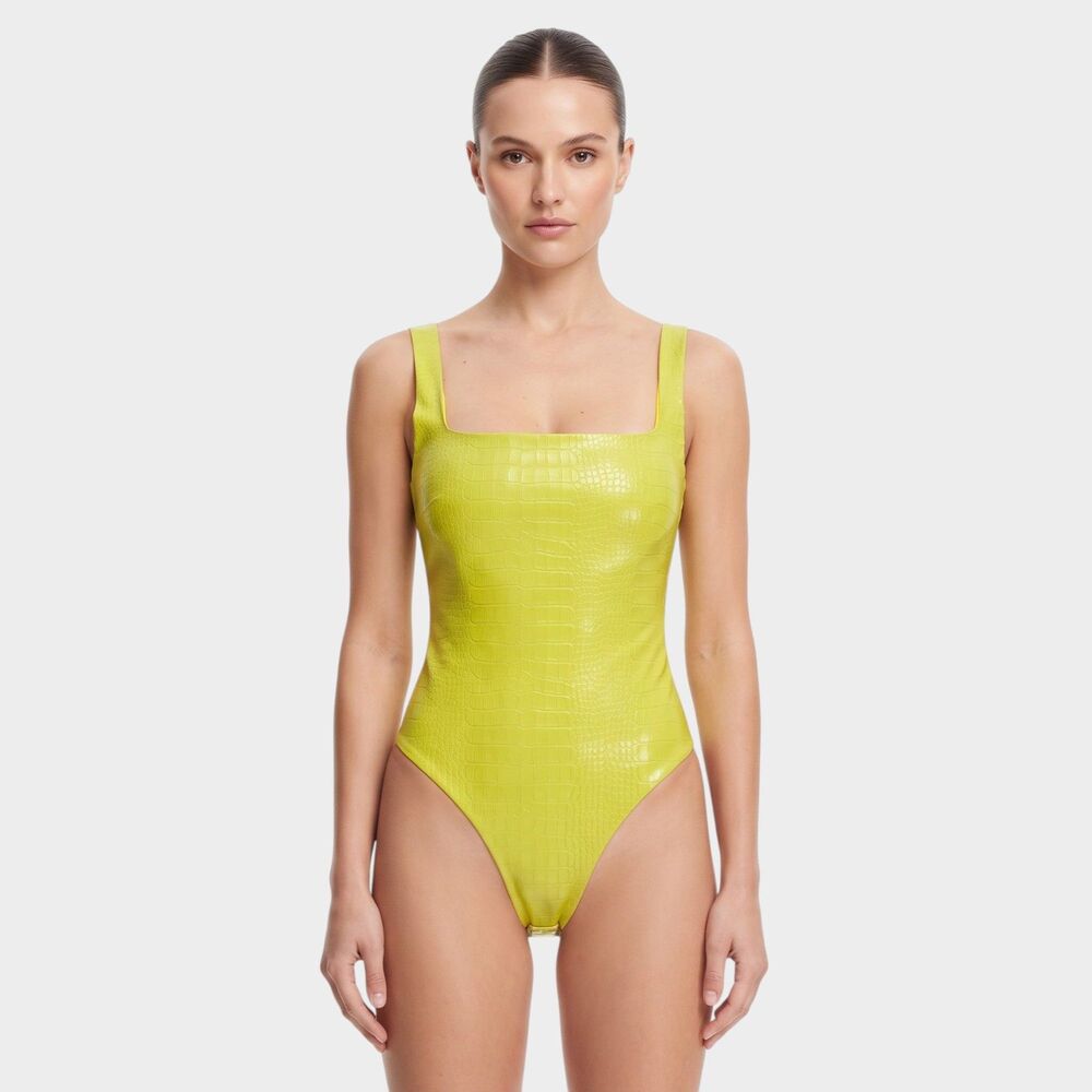 Croc Embossed Faux Leather Tank Bodysuit Crocodile Collection Edgy Chic Small